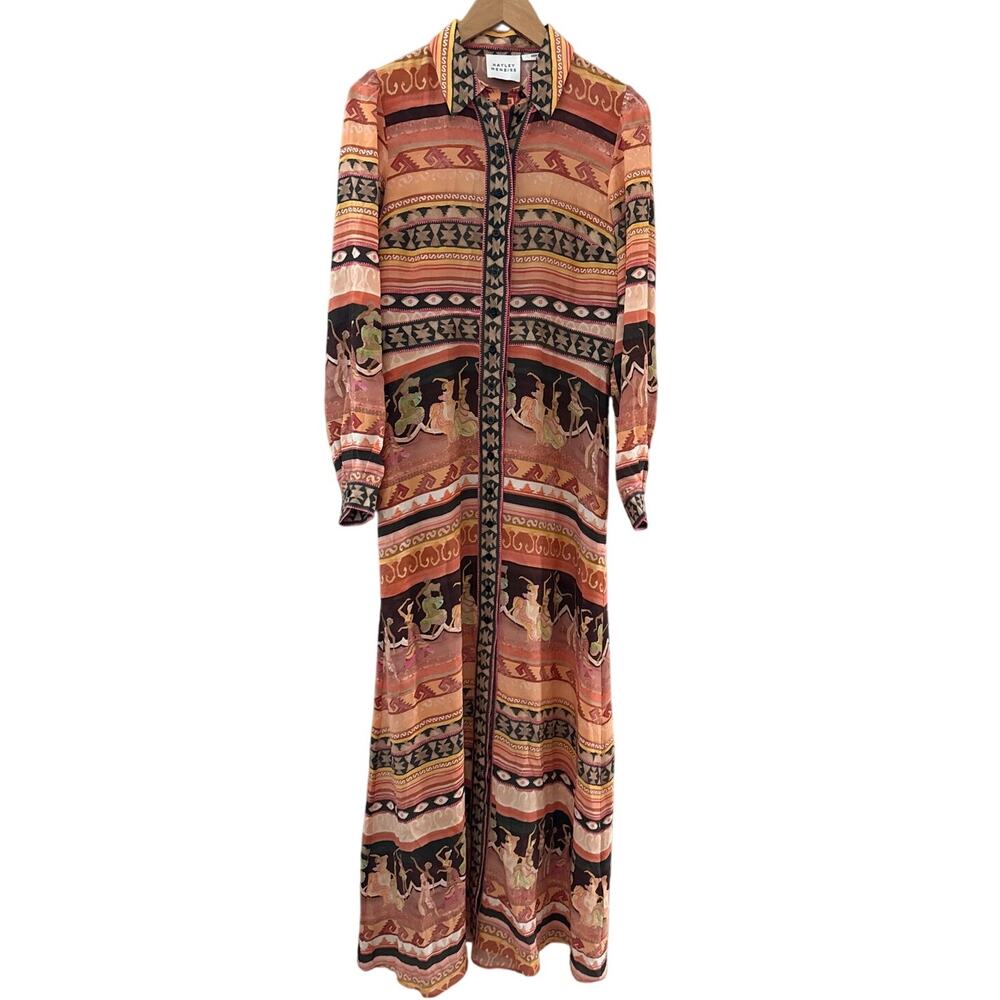 Peach Multi Printed Maxi Shirt Dress - Picture 11 of 16